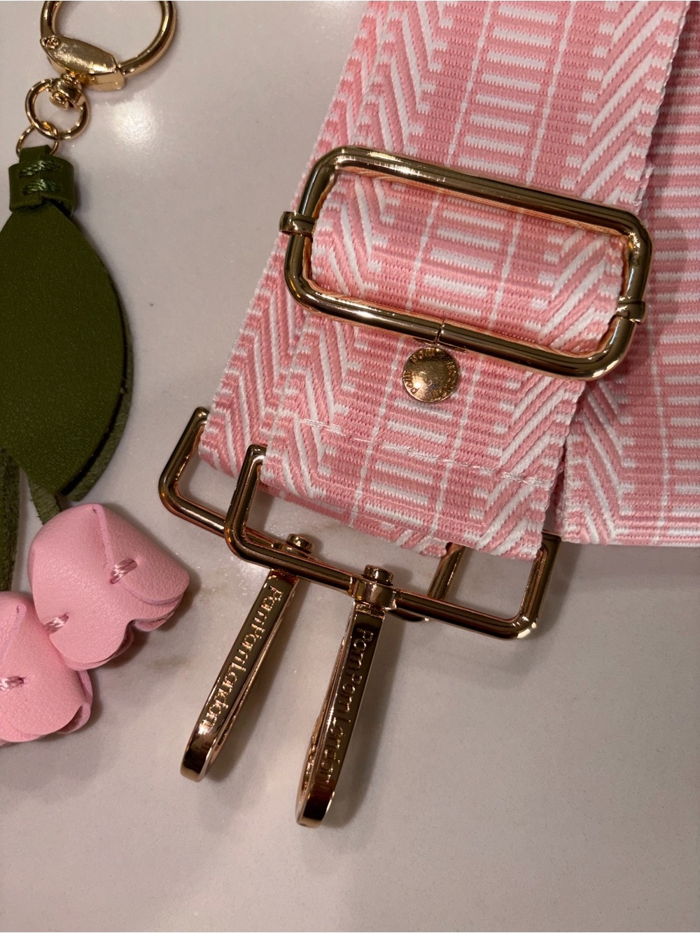 Pom Pom London pink crossbody strap with tulip bag charm for purse handbag NEW - Picture 3 of 4